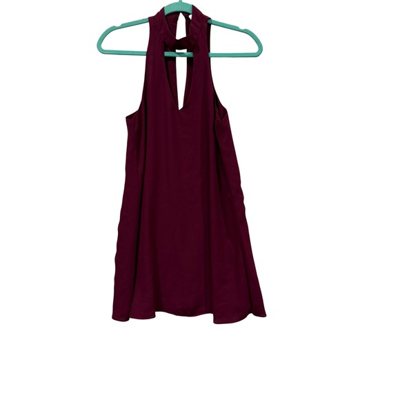 Lulus Womens XS Burgundy Halter Neck Keyhole Shift Dress Wine Berry Mini G - Picture 2 of 8